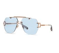 Philipp Plein Unisex SPP111 PLEIN SLEEK 8FCF Lunettes de soleil Métal Or Bleu Géométrique Photochromatique