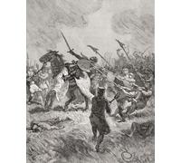 Philippe II de France risquant sa vie pendant la bataille des Bouvines 1214. Philippe II 1165 1223 par nom Philippe Auguste. Roi de France 1180 - 1223. De Histoire de France publié 1855. Poster