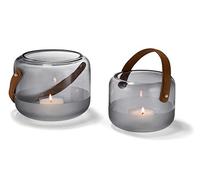 Philippi - Photophore Marlon - Verre soufflé à la Bouche - Fait Main - Lanière en Cuir véritable - Idéal pour la terrasse, Le Jardin ou Le Balcon