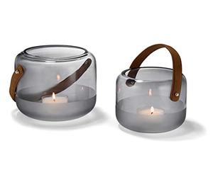Philippi - Photophore Marlon - Verre soufflé à la Bouche - Fait Main - Lanière en Cuir véritable - Idéal pour la terrasse, Le Jardin ou Le Balcon
