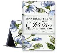Philippians Étui à fleurs 4:13 pour iPad Pro 11" (modèle 2024, 5{^>e<^} génération), étui pliable en cuir synthétique résistant aux chocs, support réglable avec mise en veille/réveil automatique pour
