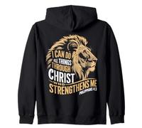 Philippiens 4 13 Christ Strengthens Me Lion Verset Chrétien Sweat à Capuche