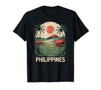 Philippines, Coucher de Soleil Tropical, Palmiers et Volcan T-Shirt