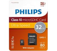 PHILIPS 32GO MICRO SD SDHC CARTE MÈMOIRE CLASS 10 + ADAPTATEUR SD - BLISTER