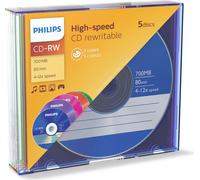 Philips - 5 x CD-RW - 700 Mo (80 min) 4x - 12x - boîtier CD étroit