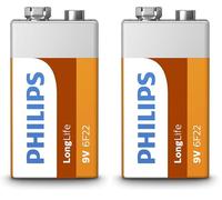 PHILIPS 6F22L1B/10 - Piles Longue Durée - 1 pièce 6F22-9V (Lot de 2)
