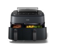 Philips Air Fryer Série 5000 Double Panier avec cuisson vapeur - 9L, RapidAir Plus, 19 modes de cuisson, 90% de matières grasses en moins, AirSteam, nettoyage à la vapeur, accessoires (NA550/00)