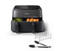 Philips Air Fryer Série 3000 Double Panier, 9 litres, 2 tiroirs, Kit petit-déjeuner, Technologie Rapid Air, 99% de matières grasses en moins, Economies d'énergie, Application HomeID (NA350/03)