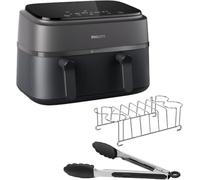 Philips Air Fryer Série 3000 Double Panier, 9 litres, 2 tiroirs, Kit petit-déjeuner, Technologie Rapid Air, 99% de matières grasses en moins, Economies d'énergie, Application HomeID (NA350/03)