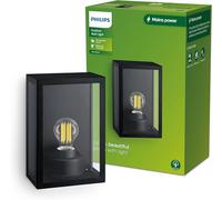 Philips Alzor, Applique d'extérieur carrée, noire, max. 25 W, IP44 résistant aux intempéries, ampoule non fournie