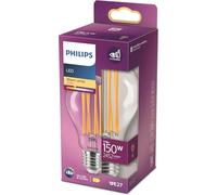 Philips Ampoule LED en verre A60, Culot E27, 150W, Pack de 1, Transparente | 1 Ampoule à Filaments en verre, Culot E27 (grosse vis), Blanc Chaud 2700K, 17W Équivalent 150W, Économie d'énergie 90%