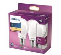 Philips Ampoule LED E27 équivalent 75W blanc chaud non dimmable en verre – Lot de 2