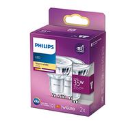 Philips ampoule LED Equivalent35W GU10 Blanc chaud, Non dimmable, Verre, Lot de 2