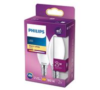 Philips ampoule LED Flamme E14 25W Blanc Chaud Dépolie, Verre, Lot de 2