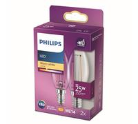 Philips ampoule LED Flamme E14 25W Blanc Chaud Dépolie, Verre, Lot de 2