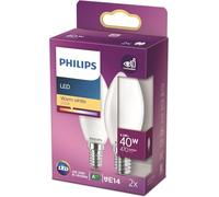 Philips ampoule LED Flamme E14 40W Blanc Chaud Dépolie, Verre, Lot de 2