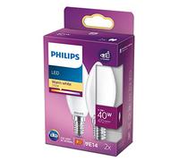Philips ampoule LED Flamme E14 40W Blanc Chaud Dépolie, Verre, Lot de 2