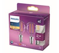 Philips Ampoule LED Sphérique E14 40W Blanc chaud Verre clair – Lot de 2