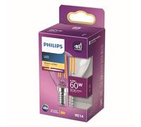 Philips ampoule LED Sphérique E14 60W Blanc Chaud Claire, Verre