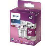 Philips ampoule LED Spot GU10 50W Blanc Froid, Verre, Lot de 2