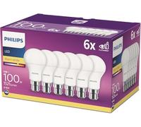 Philips ampoule LED Standard B22 100W Blanc Chaud Dépolie, Lot de 6