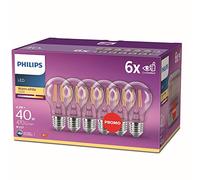 Philips ampoule LED Standard E27 40W Blanc Chaud Claire, Verre, Lot de 6
