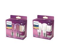 Philips ampoule LED Standard E27 60W Blanc Chaud Claire, Verre, Lot de 2 & Philips ampoule LED Standard E27 60W Blanc Chaud Dépolie, 2 Unité (Lot de 1), Verre