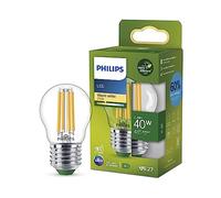 Philips ampoule LED Ultra Efficient Classe A, 40W, culot E27, format sphérique, Blanc chaud 2700K, transparente, verre