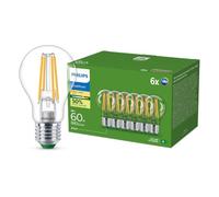 Philips, ampoule LED Ultra Efficient 60W, culot E27, blanc chaud 2700K, transparente, verre, lot de 6