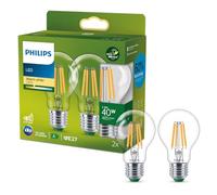 Philips, ampoule LED Ultra Efficient Classe A, culot E27, transparente, équivalent 40W, blanc chaud, 2700K, verre, lot de 2