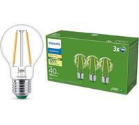 Philips, ampoule LED Ultra Efficient culot E27, transparente, équivalent 40W, blanc chaud, 2700K, verre, lot de 6