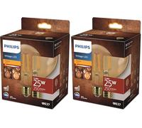 Philips ampoule LED vintage ambrée, 25W, culot E27, format globe, blanc chaud 1800K, non dimmable (Lot de 2)