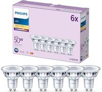 Philips, Ampoule spot LED 4,6W (Equivalent 50W), 355 lumens, culot GU10, Lumière Blanc Chaud (2700k) - Pack de 6 Ampoules