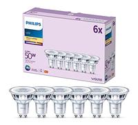 Philips, Ampoule spot LED 4,6W (Equivalent 50W), 355 lumens, culot GU10, Lumière Blanc Chaud (2700k) - Pack de 6 Ampoules