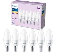 Philips, Ampoules LED B35 Forme Flamme, Culot E14, Pack de 6, Blanc | Lot de 6 ampoules Verre Dépoli, Culot E14 (petite vis), 470lm, Blanc Chaud 2700K, 4.9W Équivalent 40W, Économie d'énergie 90%