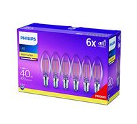 PHILIPS Ampoules LED Classique E14, Lot de 6 (équivalent 40 W), éclairage Blanc Chaud 2700K, longue Durée de Vie 15 000h