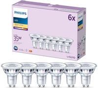 Philips, Ampoules LED pour Spot, Culot GU10, 255lm, 35W, Pack de 6 | Lot de 6 Spots LED à Culot GU10, 255lm, Itensité non dimmable,Blanc Chaud 2700K, 3.5W Equivalent 35W, Économie d'énergie 90%