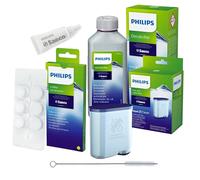 Philips AquaClean Kit d'entretien complet pour machines à café : filtre à eau CA6903, détartrant 250 ml, graisse lubrifiante HD5061, dégraissant café CA6704/10 (6 comprimés), brosse de nettoyage