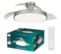 Philips Atlas Ventilateur de Plafond avec Pales Rétractables et LED, 3 Pales, Envergure 106 cm, 4500 Lumens, Lumière Blanche Ajustable 3000 à 6500 K, Variable jusqu'à 5%, avec Télécommande, Nickel