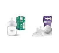 Philips Avent Biberon en verre à Réponse Naturelle - 120 ml, sans BPA & Avent Lot de 2 tétines pour biberon à Réponse Naturelle 0% BPA, Débit 1 pour Nouveau-né de 0 mois (Modèle SCY961/02)