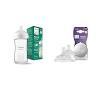 Philips Avent Biberon en verre à Réponse Naturelle - biberon de 240 ml & Avent Lot de 2 tétines pour biberon à Réponse Naturelle 0% BPA, Débit 5 pour Bébé de 6 mois + (modèle SCY965/02)
