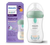 Philips Avent Biberon Nuit à Réponse Naturelle de 260 ml avec valve AirFree, Tétine à Débit Moyen (3), Motif Inspiré de la Forêt, SCY673/83