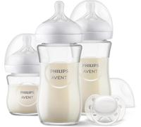 Philips AVENT Biberons en verre, set cadeau pour nouveau-né - 3 biberons Natural Response, sucettes ultra douces, pour bébés de 0 à 6 mois et plus (modèle SCD878/11) Starter Set Single