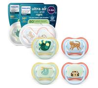 Philips Avent Day et Night Sucettes ultra air - Tétines orthodontiques, pour bébés de 0 à 6 mois, version phosphorescente, tétine en silicone souple d'origine végétale, sans BPA, lot de 4, SCF087/22