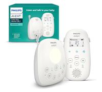 Philips Avent DECT - Écoute-bébé Audio avec veilleuse et berceuses, Conversation bidirectionnelle, portée de 330m, autonomie de 18h, Connexion sécurisée, capteur de température, Son Clair, SCD713/26