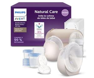 Philips Avent gamme Natural Care - double tire-lait électrique portable mains libres qui imite le rythme de tétée de bébé, téterelle SkinSense pour un confort optimal, qualité hospitalière, SCD596/21