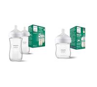 Philips Avent Lot de 2 biberons en verre à Réponse Naturelle & Avent Biberon en verre à Réponse Naturelle - 120 ml, sans BPA pour les nouveau-nés de 0 mois et + (modèle SCY930/01)