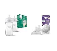 Philips Avent Lot de 2 biberons en verre à Réponse Naturelle - biberon de 240 ml & Avent Lot de 2 tétines pour biberon à Réponse Naturelle 0% BPA, Débit 1 pour Nouveau-né de 0 mois
