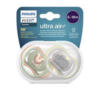 Philips Avent Lot de 2 sucettes Ultra Air 0% BPA pour les bébés âgés de 6 à 18 mois (modèle SCF085/17) Lion/Hippopotame