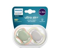 Philips Avent Lot de 2 sucettes Ultra Air 0% BPA pour les bébés âgés de 6 à 18 mois (modèle SCF085/20) Kaki/Gris